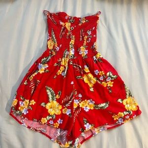 Garage Strapless Red Tropical Romper